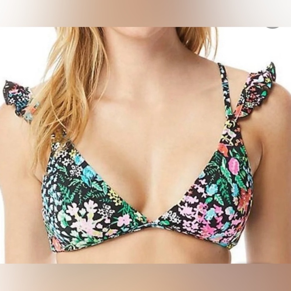 New Coco Rave Swim Black With Floral Ruffle Bikini Swim Set Size XS